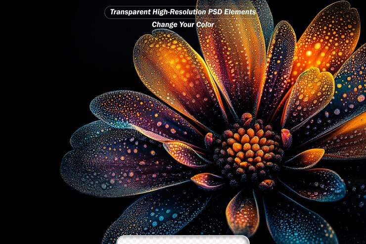 PSD beautiful glowing flower 3d illustration flower hologram