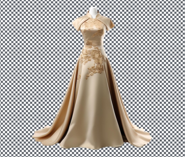 PSD beautiful gold qi pao inspired gown isolated on transparent background