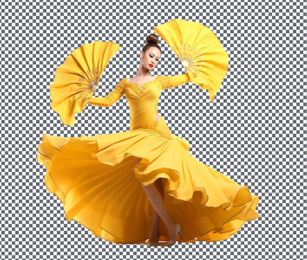 PSD beautiful golden fan dance isolated on transparent background