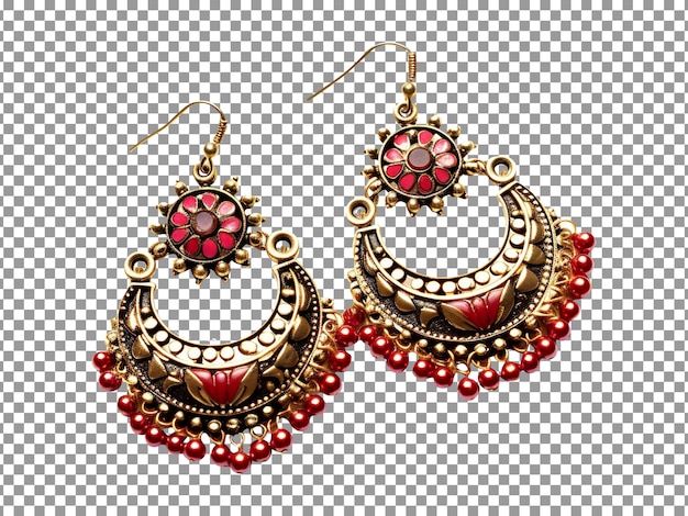 PSD beautiful golden and red earings on transparent background