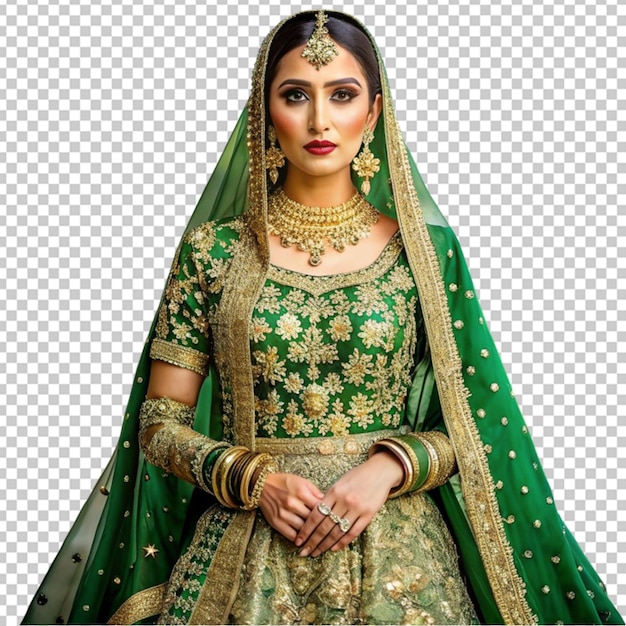 PSD beautiful green and gold bridal ensemble