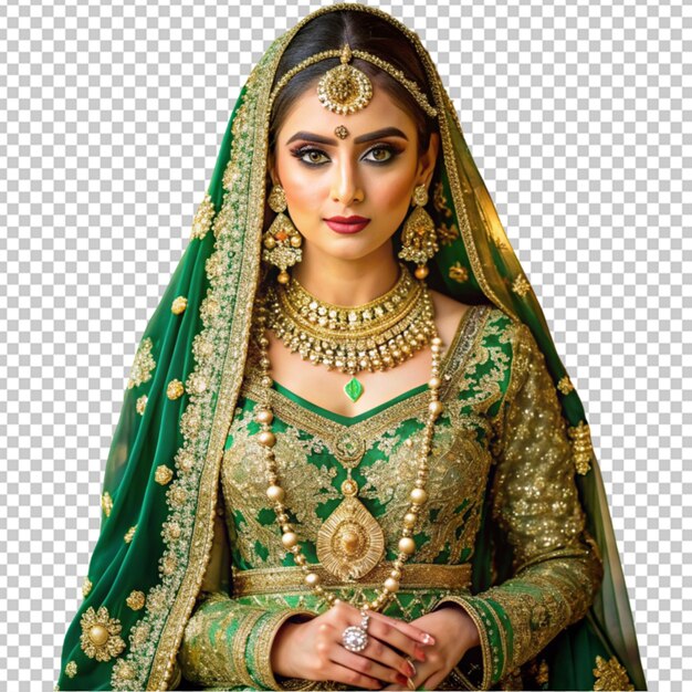 PSD beautiful green and gold bridal ensemble