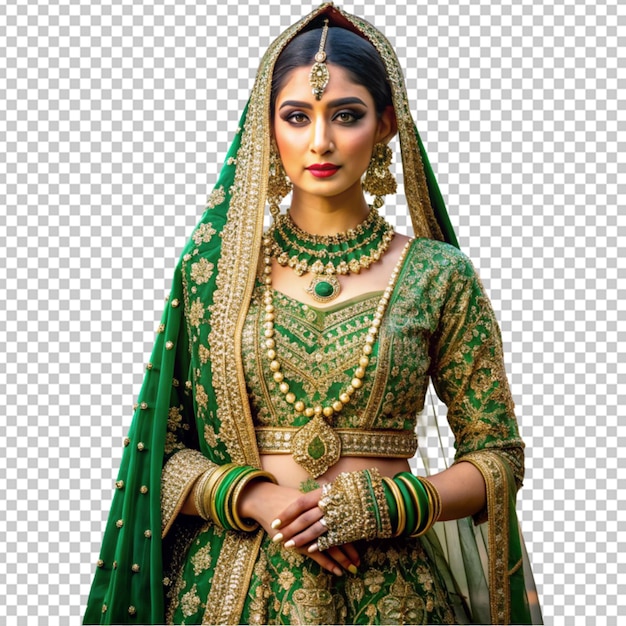 Beautiful green and gold bridal ensemble