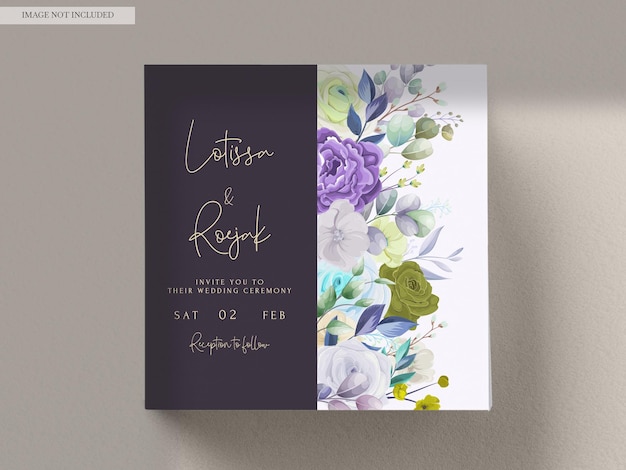 PSD beautiful hand drawn roses floral wedding invitation card set