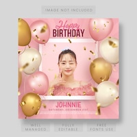 Beautiful happy birthday card with balloons and photo frame template