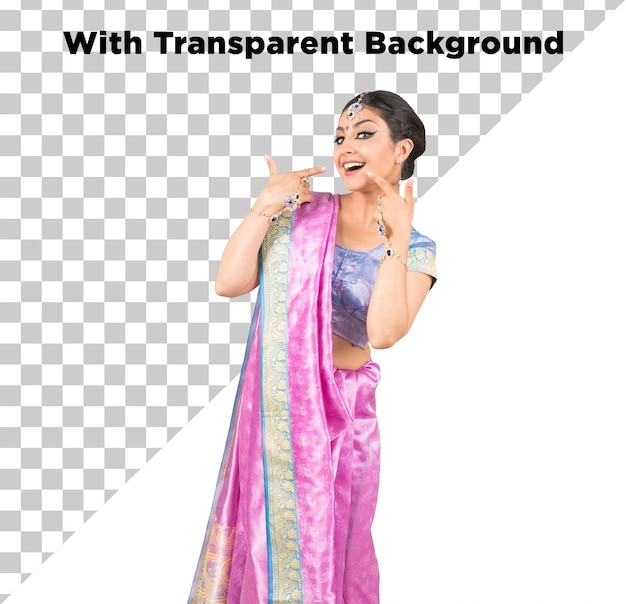 Beautiful Happy Desi Girl Woman in Saree PNG PSD on Transparent Background