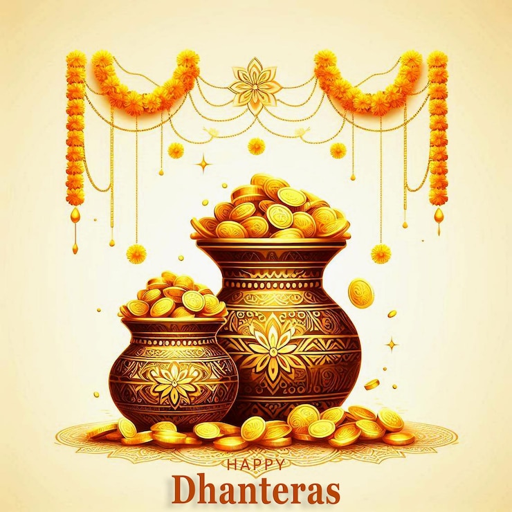 PSD beautiful happy dhanteras golden coins celebration background design