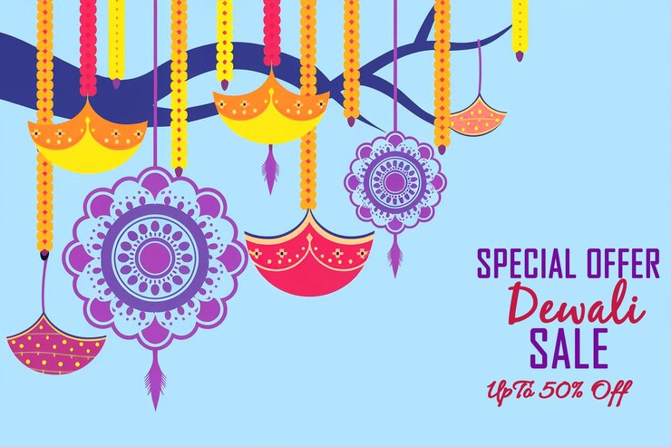 PSD beautiful happy diwali sale decorative nice deepavali background