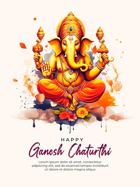 PSD beautiful happy ganesh chaturthi festival card design