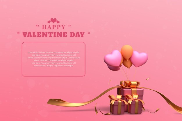 愛の飾りと美しい幸せなバレンタインデーのギフトボックス