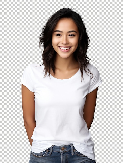 Beautiful healthy attractive young girl white tee mockup template transparent background