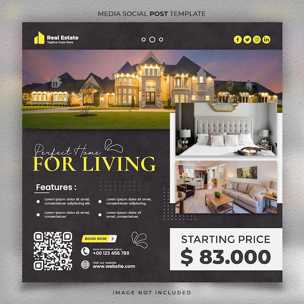 Beautiful houses for rent or sale social media post template