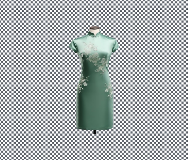 Beautiful jade green qipao isolated on transparent background