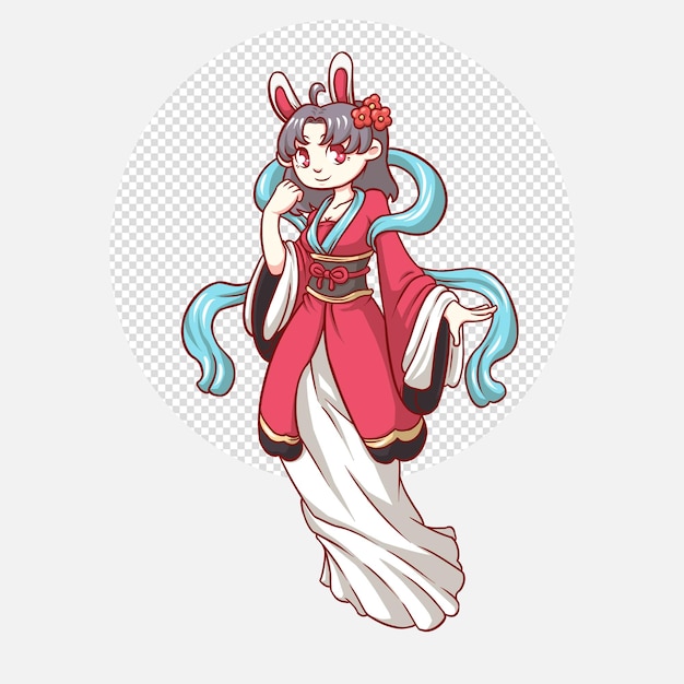 beautiful jade rabbit girl flying for mid-autumn festival celebration