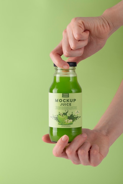 PSD beautiful juice bottle label mockup