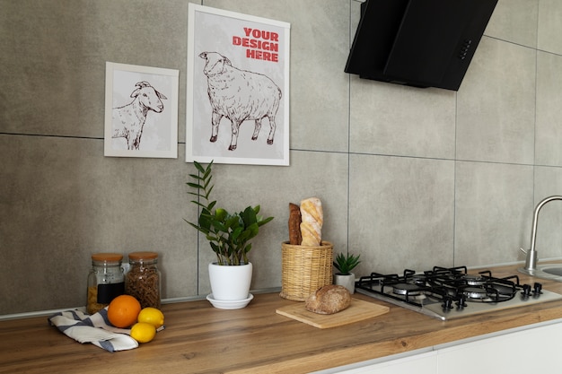 PSD bellissimo design del mockup del telaio della cucina