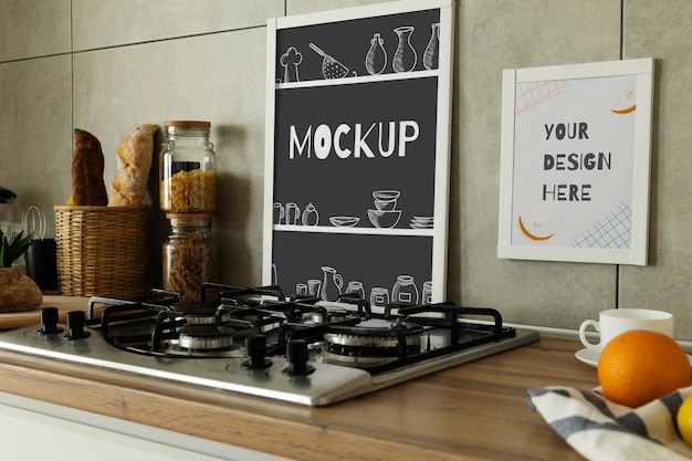 Bellissimo design del mockup del telaio della cucina