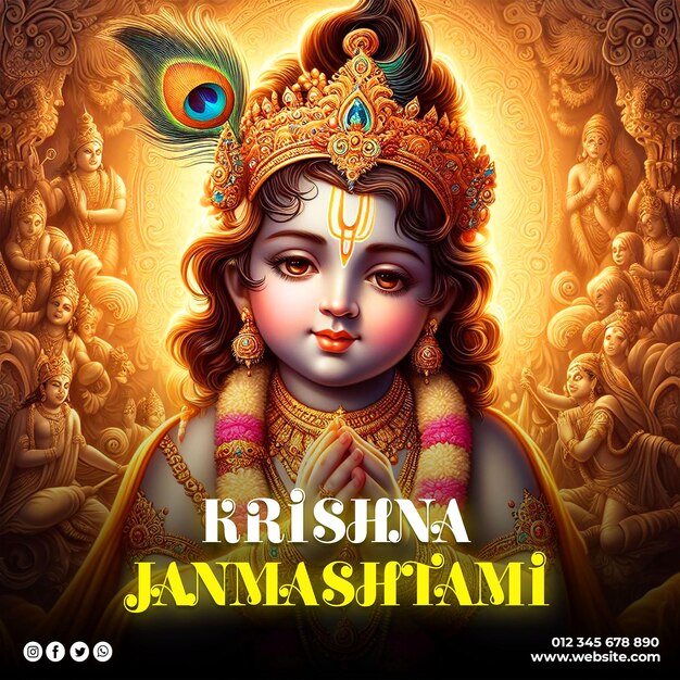 PSD beautiful krishna janmashtami festival social media post