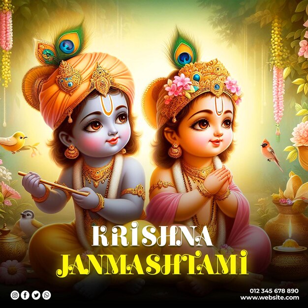 PSD beautiful krishna janmashtami festival social media post