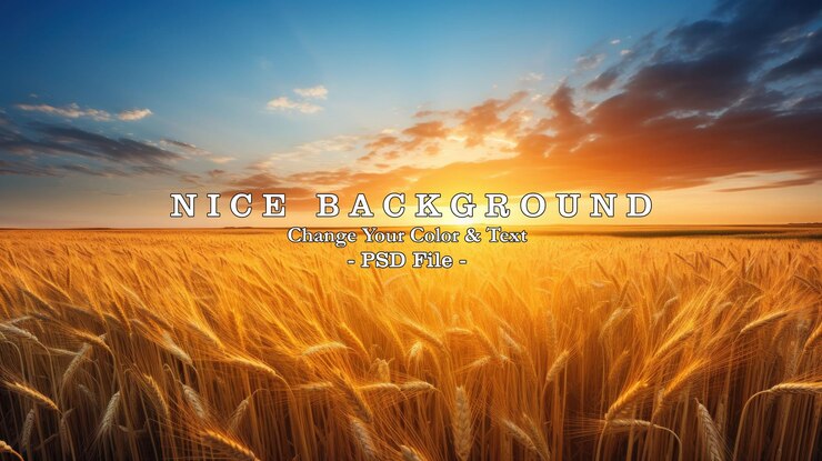PSD beautiful landscape golden view of wheat field at sunny day generate ai image