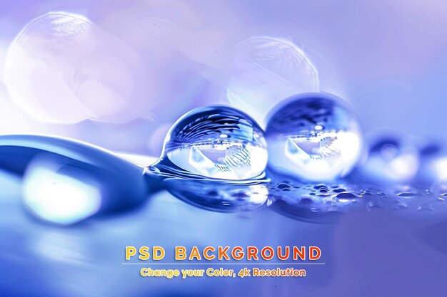 PSD beautiful large transparent water drops or rain water on blue purple turquoise soft background