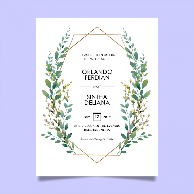 PSD beautiful leaf frame wedding invitation templates