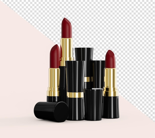 Beautiful lipstick set isolated on isolated background 3d illustration