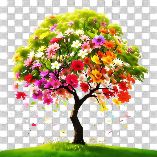 PSD a beautiful lonely tree and flowers on a transparent background ai generated