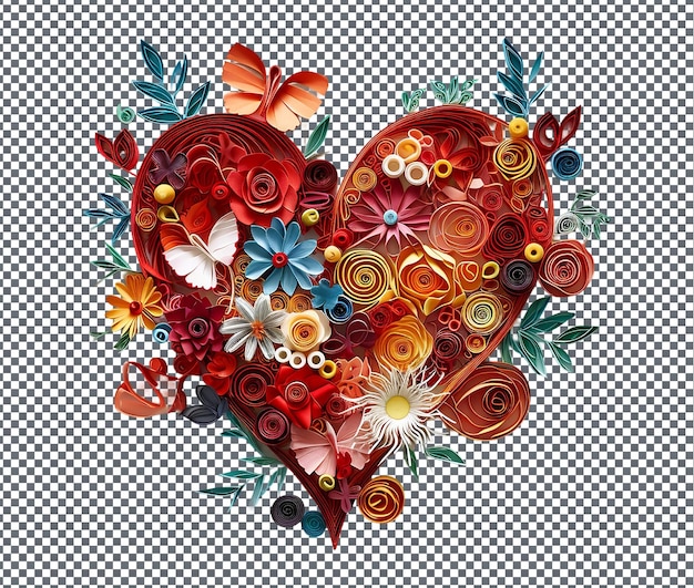 PSD beautiful love themed paper quilling isolated on transparent background