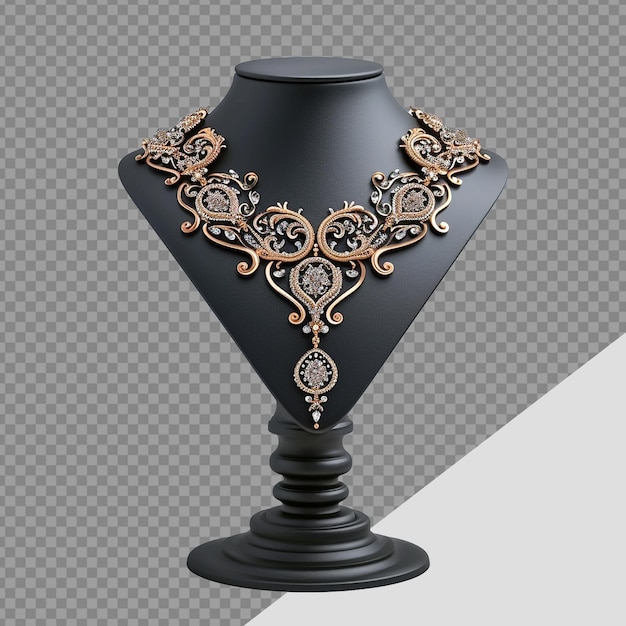 PSD beautiful and luxury necklace on jewelry stand png isolated on transparent background