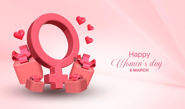 3d 요소가 있는 아름다운 3월 8일 행복한 여성의 날 카드 디자인