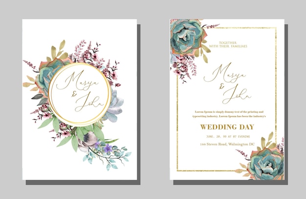 Beautiful maroon and peach floral and leaves wedding invitation card psd