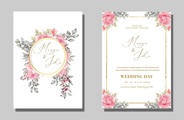 PSD beautiful maroon and peach floral and leaves wedding invitation card psd