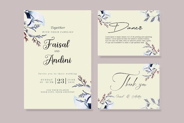 Beautiful maroon and peach floral and leaves wedding invitation card psd
