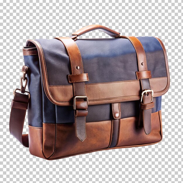 PSD beautiful men fashion with leather messenger bag on transparent background