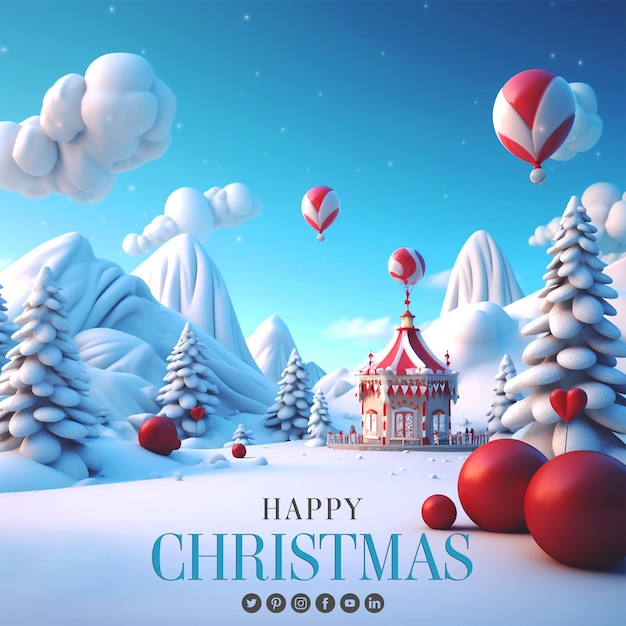 PSD beautiful merry christmas realistic background