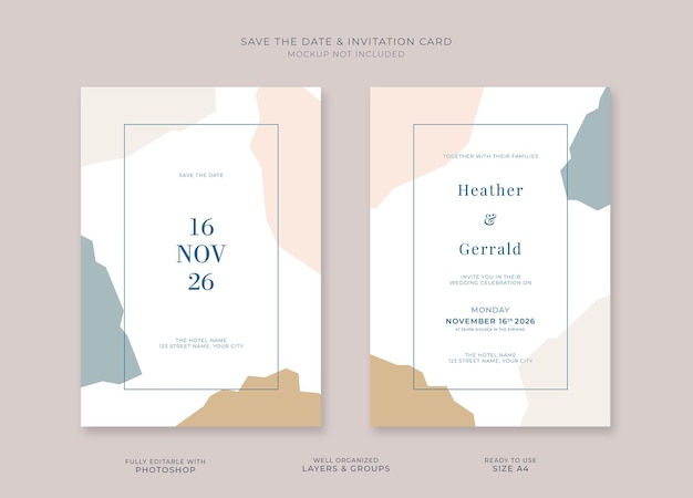 PSD beautiful and minimalist wedding card stationery template