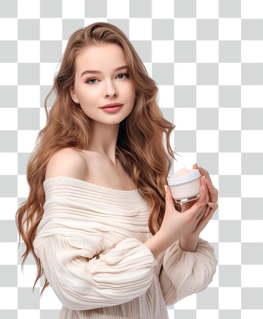 PSD beautiful model showing products on transparent background