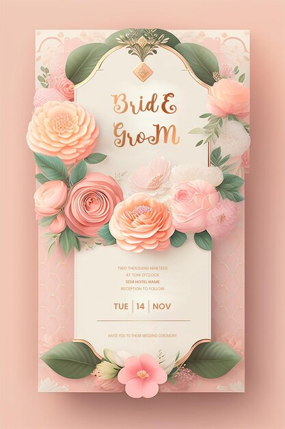 Beautiful modern floral minimalist wedding invitation template