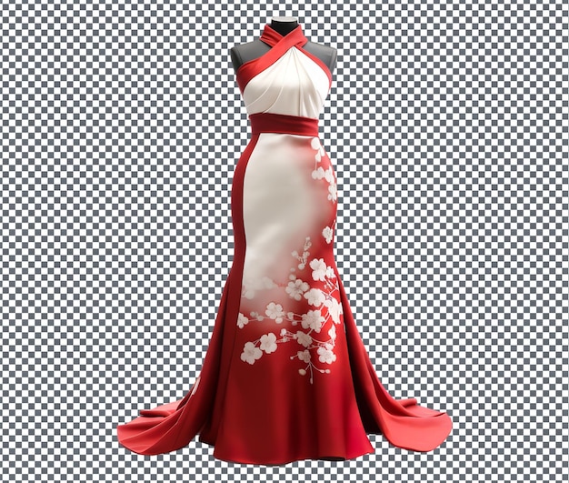 PSD beautiful modern qi pao inspired gown isolated on transparent background