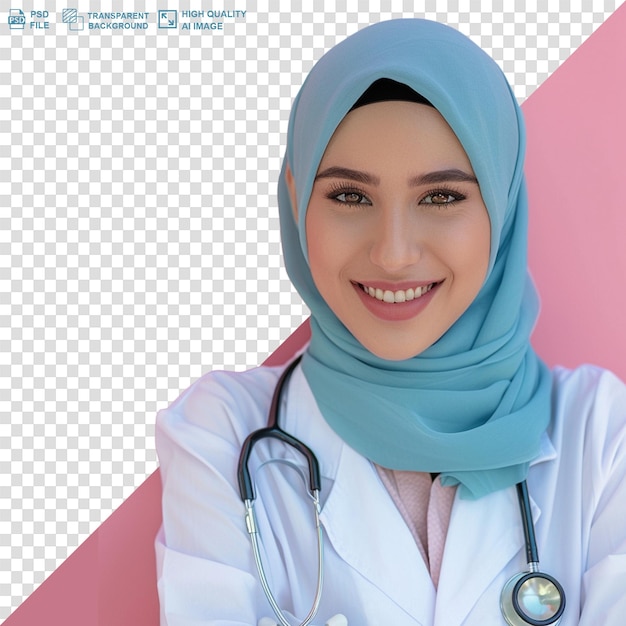 PSD Красивый мусульманский доктор хиджаб белое пальто в изолированном фоне hd