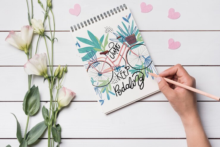 PSD beautiful notebook cover mockup with floral decoration