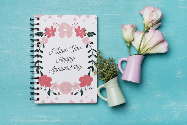 PSD beautiful notebook cover mockup with floral decoration