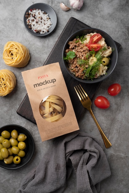 PSD beautiful pasta packaging mockup