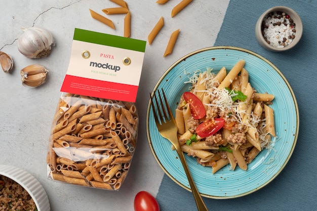 PSD beautiful pasta packaging mockup