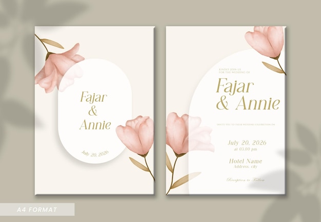 beautiful peach watercolor flower wedding invitation template