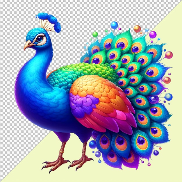 PSD beautiful peacock in flat style transparent background