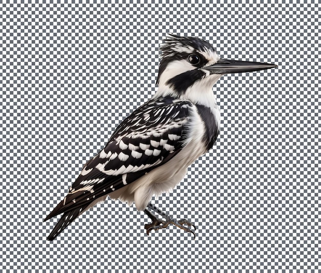 PSD beautiful pied kingfisher isolated on transparent background