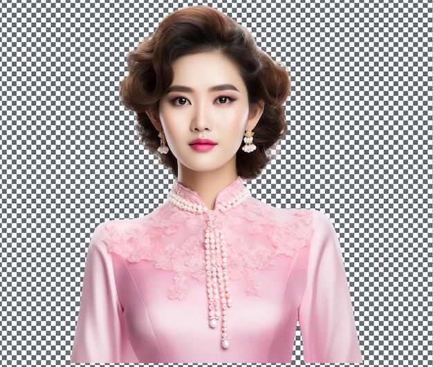 Beautiful pink ao dai isolated on transparent background