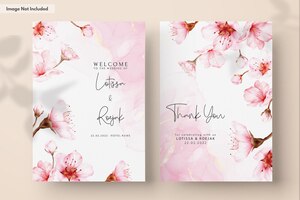 PSD美丽的粉红色樱花花水彩的邀请卡